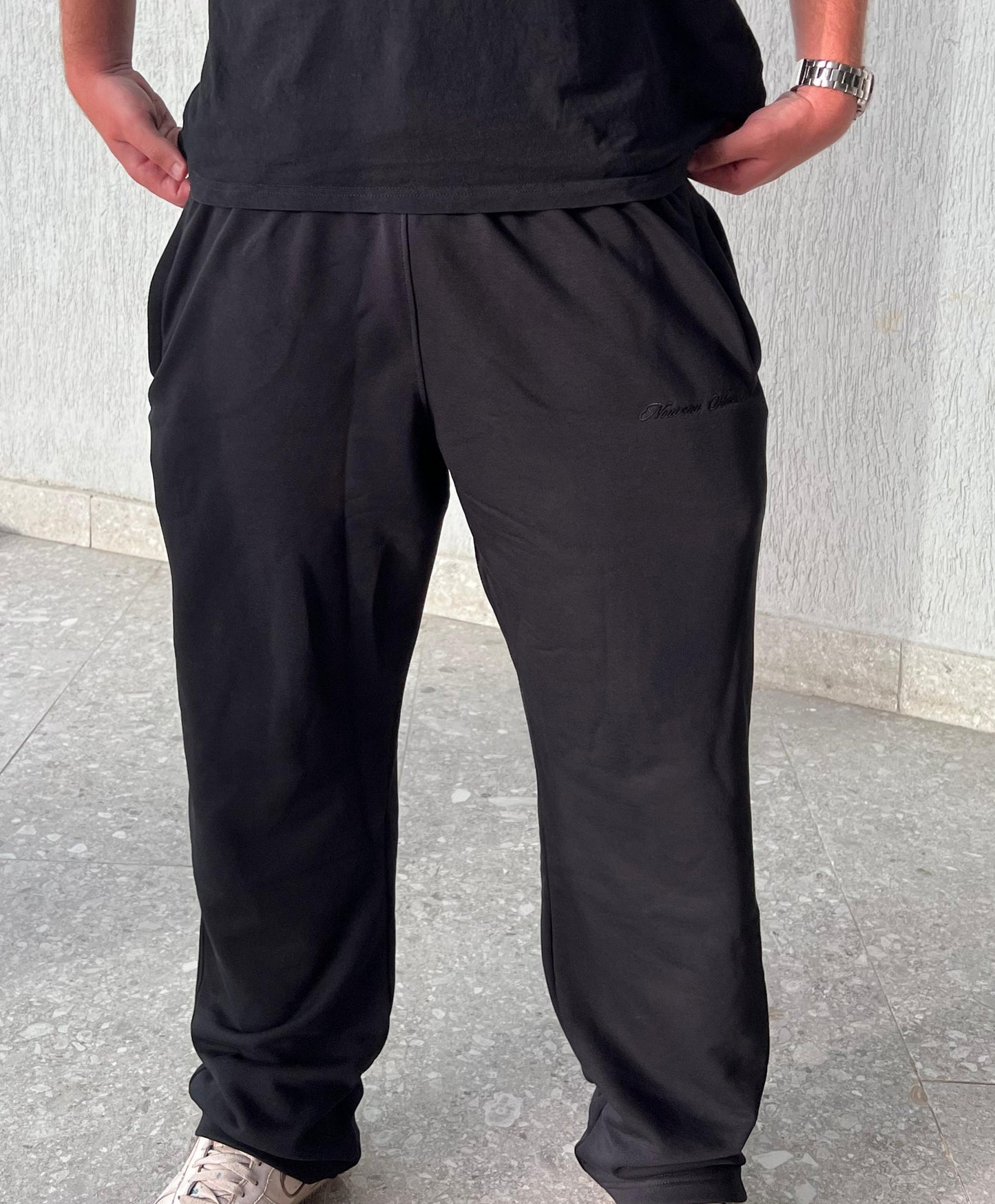 Open Leg Sweatpants - Black